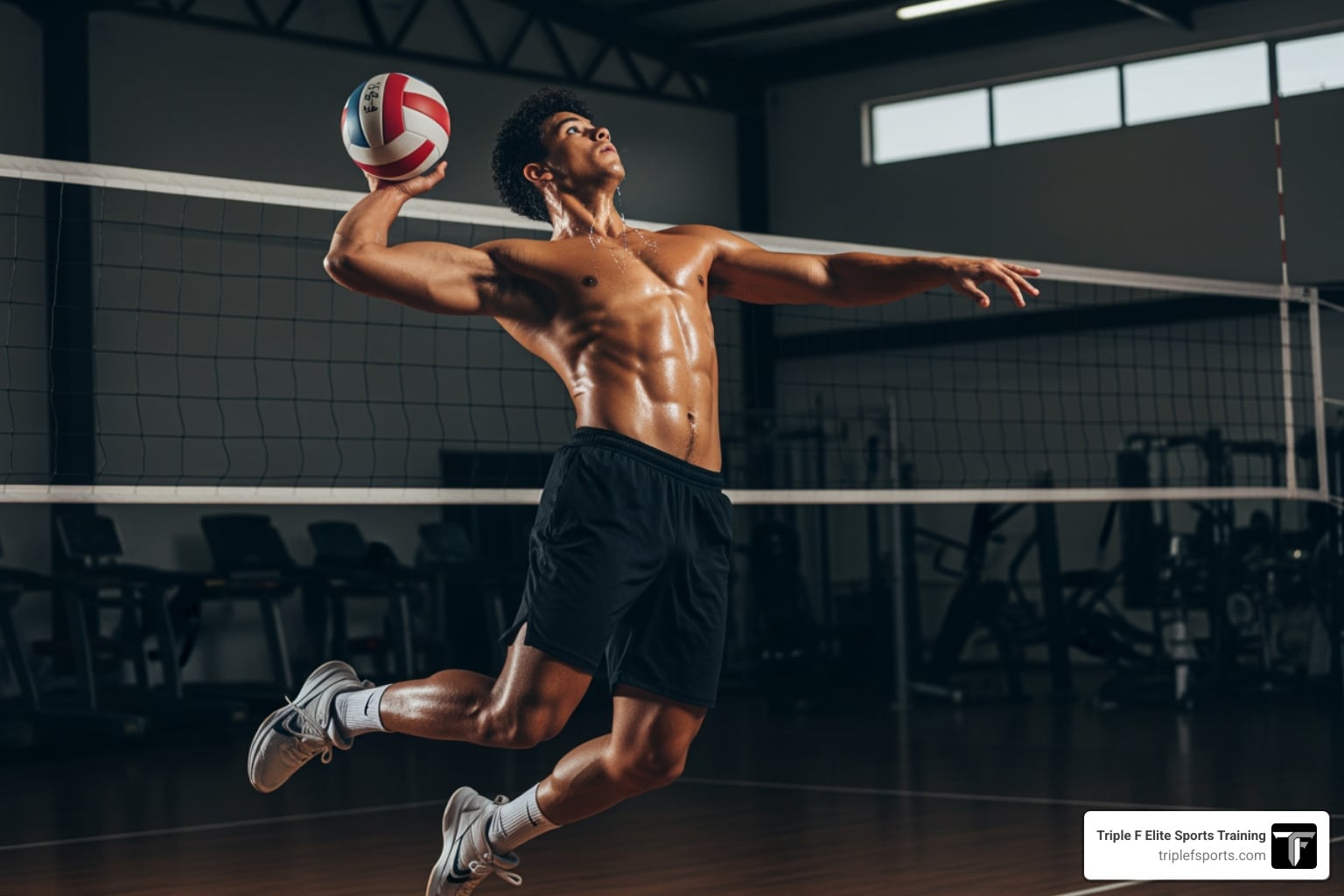 how-to-build-volleyball-strength-without-burning-out-image Volleyball strength training athlete jumping and spiking in gym