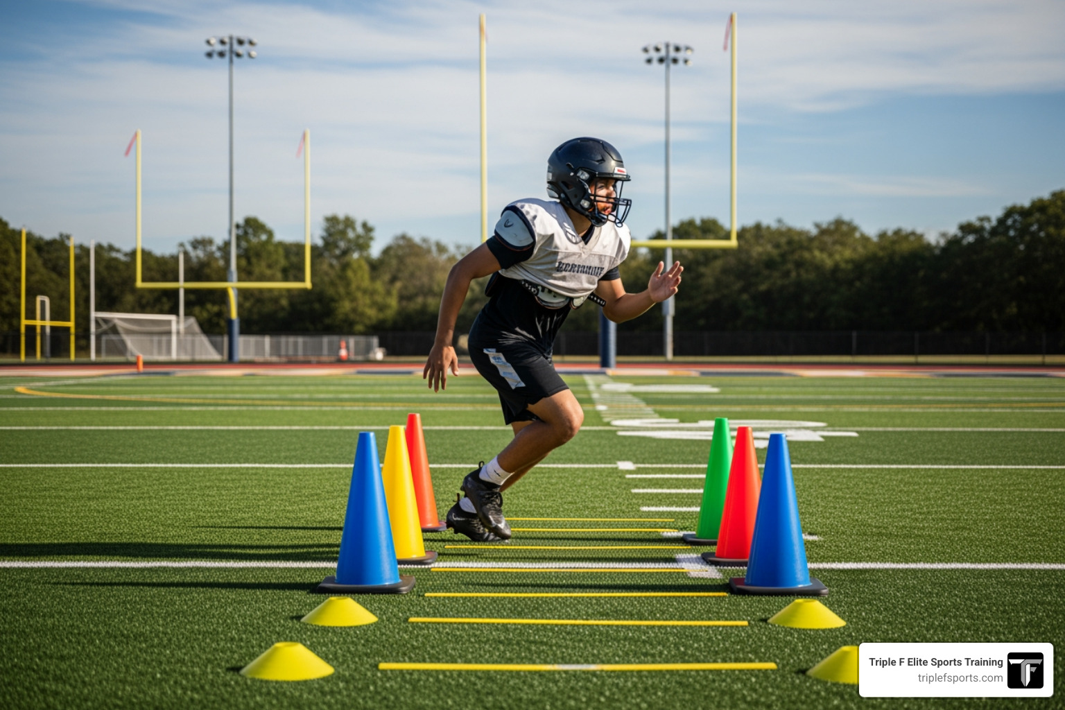how-to-improve-your-football-skills-in-30-days-image football skills training youth athlete agility drills on football field